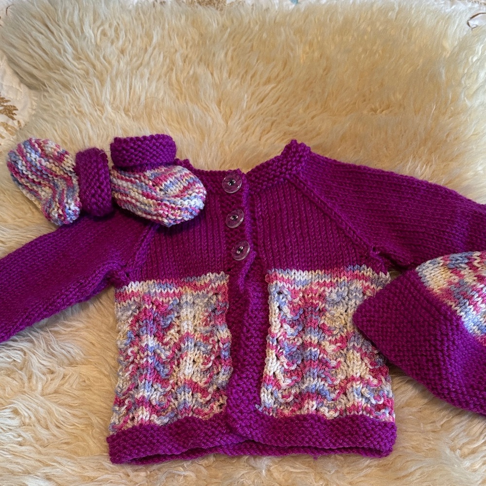 Purple Knit Baby Sweater Set